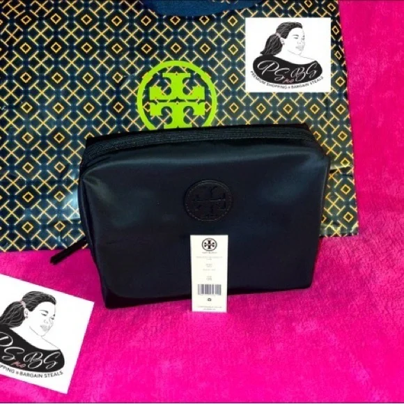 NWT Tory Burch Nylon Medium Cosmetic Case Black - Picture 2 of 6